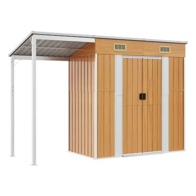 (light brown) vidaXL Garden Shed with Extended Roof Outdoor Tool Shed Storage Shed Steel