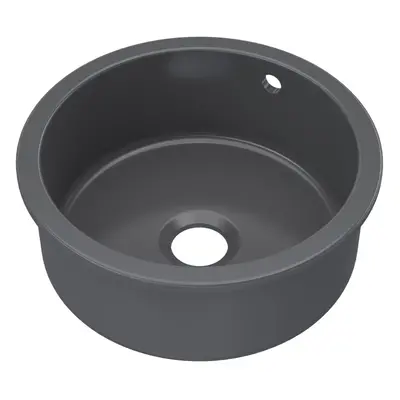 Fireclay Single Bowl Round Undermount Kitchen Sink, Central Waste & Overflow, 460mm - Soft Black