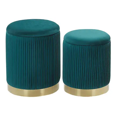 Set of Storage Pouffes Teal Blue MIRAMAR