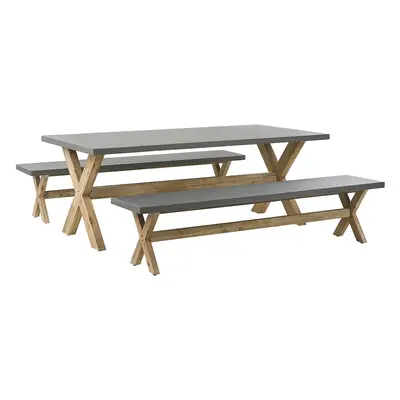 6 Seater Concrete Garden Dining Set Benches Grey OLBIA