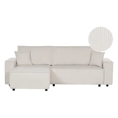 Right Hand Jumbo Cord Corner Sofa Bed Off-White ABACKA