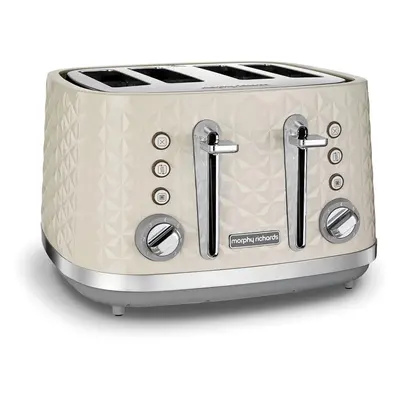 (Cream) 4-Slice Toaster, High-Gloss Geometric Design, Defrosting and Warming, Variable Width Slo