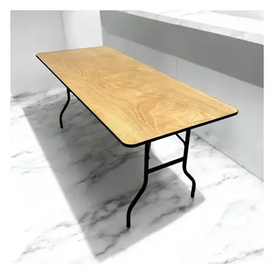 Varnished 6ft Wooden Folding Table with metal folding legs