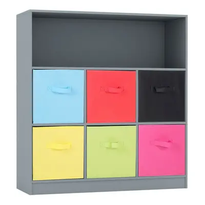 (Grey, Multicolour) Wooden Cubed Bookcase Units Shelves Drawers