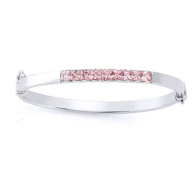 Jewelco London Girls Sterling Silver Pink Princess Cut Cubic Zirconia Eternity Baby Bangle Brace