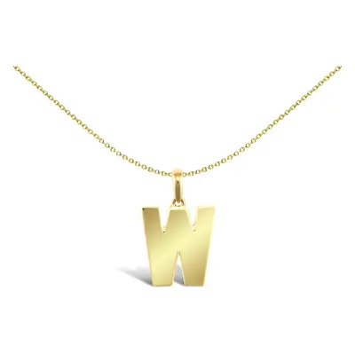 Jewelco London Solid 9ct Yellow Gold Polished Block Identity Initial Charm Pendant Letter W - JI