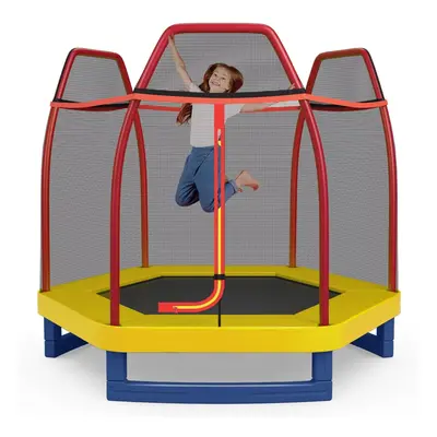 7FT Kids Trampoline Safety Jumper Rebounder Enclosure Net Outdoor Play