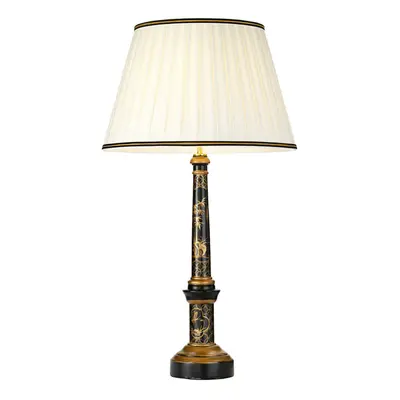 Single Table Lamp Ivory with Black & Gold Trim Shade LED E27 60w Bulb d00460