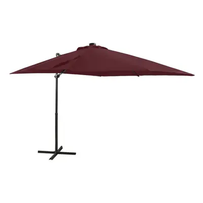 vidaXL Cantilever Garden Parasol with Pole and LED Lights Shade Bordeaux Red