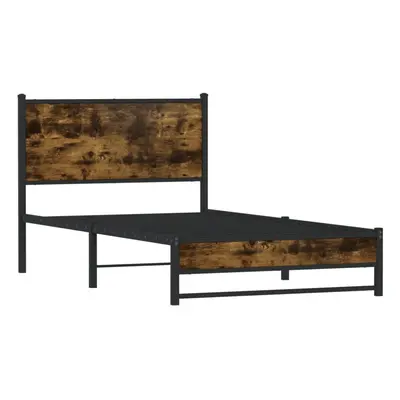 vidaXL Metal Bed Frame with Headboard Bed Base Bedstead Smoked Oak 107x203 cm