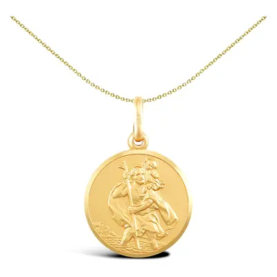 Jewelco London Solid 9ct Yellow Gold Matte St Christopher Medallion Pendant - JPM005