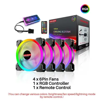 (4 Fans + RGB Controller + 1x Remote Control) 120mm Computer PC Cooler Cooling Fan RGB LED Multi