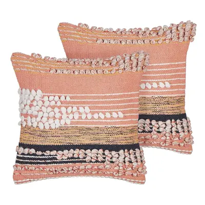 Set of Cotton Cushions Striped Pattern x cm Orange DEUTZIA