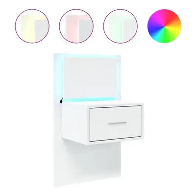 (white, pcs) vidaXL Wall-mounted Bedside Cabinet with LED Lights Bed Table Bed Cabinet