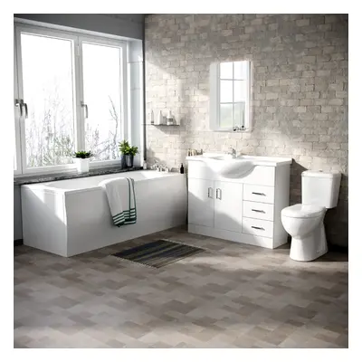 Memphis 3-Piece Bathroom Suite White - Close Coupled Toilet, 1050mm Basin Vanity Unit and Round 