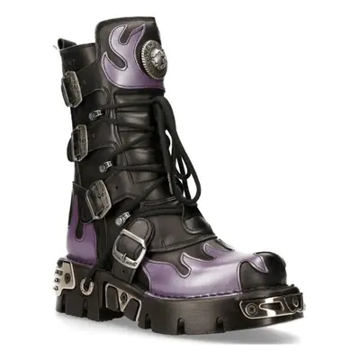 (44) NEW ROCK M-591-S5 PURPLE FLAME Black Leather Shoes