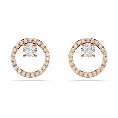 Constella Rose Gold-tone White Round Cut Stud Earrings