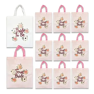 Blue Planet Fancy Dress Floral Hen Party Bags (40x32cm) ? Team Bride Rose Gold Totes & White Bri