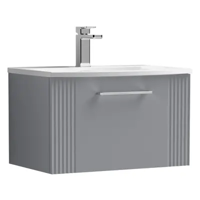 Retro Drawer Wall Hung Vanity Unit with Curved Tap Hole Ceramic Basin - 600mm - Satin Grey - Bal