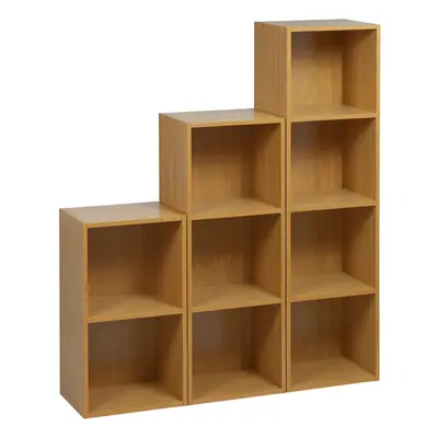 (Beech) Set of Wooden Cube Bookcase Shelves Storage