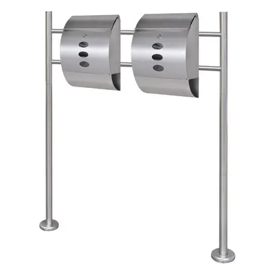 Double Mailbox on Stand Stainless Steel