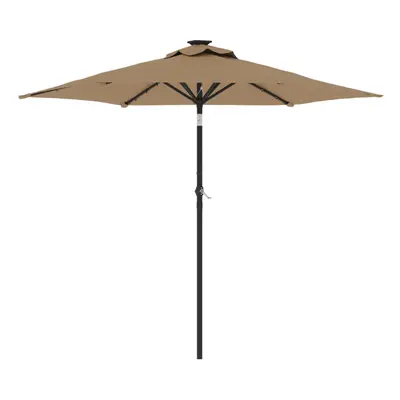 (taupe) vidaXL Garden Parasol with LEDs and Steel Pole Sun Shade Outdoor Umbrella