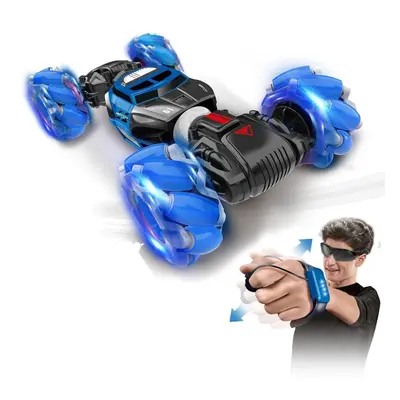 (Blue) 1/16 RC Stunt Car 4WD Watch Gesture Sensor Control Deformable Electric