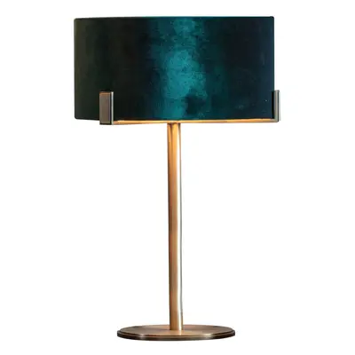 Table Lamp Matt Antique Brass Plate & Green Velvet 10W LED Bedside Light