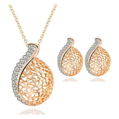 Hollowed-out Jewelry Set Alloy Rhinestone Necklace Earrings Women