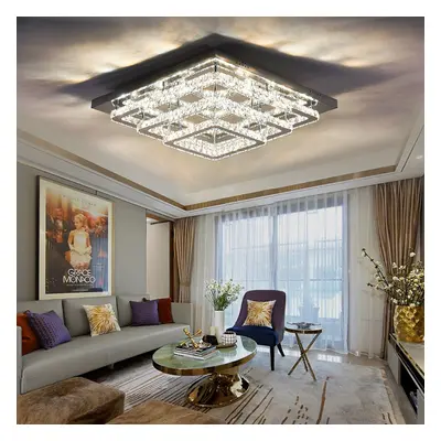 (60cm Level-Square, Adjustable) Modern LED Ceiling Light Crystal Flush Chandelier