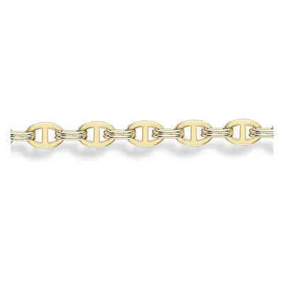 Jewelco London 9ct Yellow Gold Oval Anchor Marine Link Bracelet 7.25" 19cm - BRNR02603-07