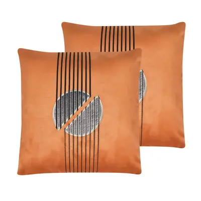 Set of Cushions CEROPEGIA Velvet x cm Geometric Pattern Orange