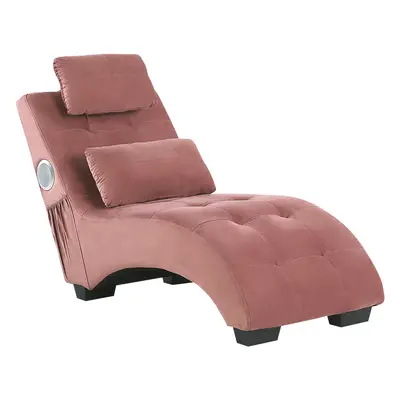 Velvet Chaise Lounge with Bluetooth Speaker USB Port Pink SIMORRE