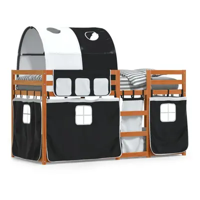 (brown and black, x cm) vidaXL Bunk Bed with Curtains Bed Frame White&Black 90x200 cm Solid Wood