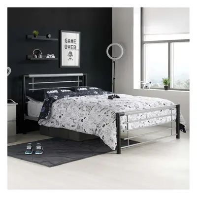 Faro 135cm 4FT6 Double Black & Silver Metal Bed Frame Bedstead Modern