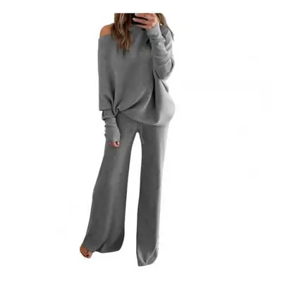 2pcs Autumn Winter Pant Suits Women Outfits Knitted Pullover Top Wide Leg Pants Two-piece Set Wo