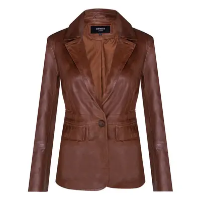 (M) Ladies Tan Real Leather Blazer One Button Classic