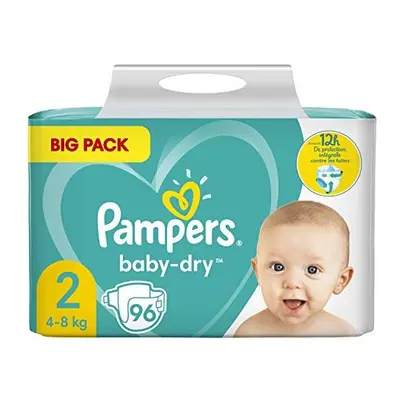 Pampers Baby-Dry Size 2, Nappies, up to Hours All-Round Protection, kg, Pack of (2 x 1.565 kg)