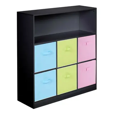 (Sky Blue, Green and Light Pink Drawers, Black) Wood White Black Cubed Storage Units Drawers