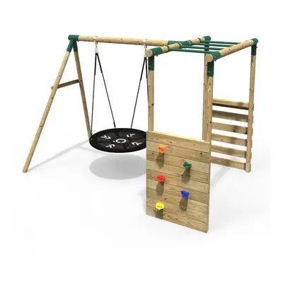 (Monkey Bars - Mercury, Green) Rebo Wooden Children's Garden Swing Set with Monkey Bars