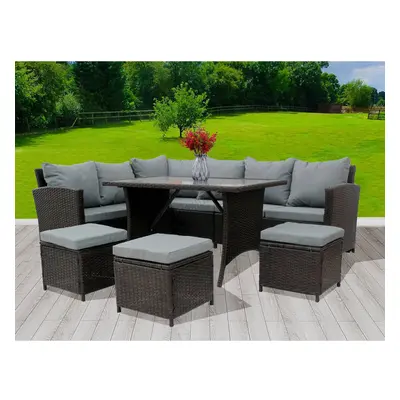 (Brown) BIRCHTREE Rattan Garden Furniture Set Sofa Footstool Glass Table Seat Patio