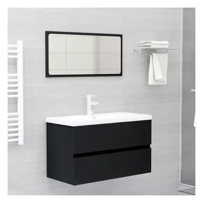 vidaXL Bathroom Furniture Set Black Chipboard Wall Cabinet Bathroom Cupboard