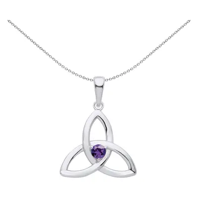 Jewelco London Ladies Sterling Silver Purple CZ Celtic Trinity Trefoil Triquetra Knot Solitaire 