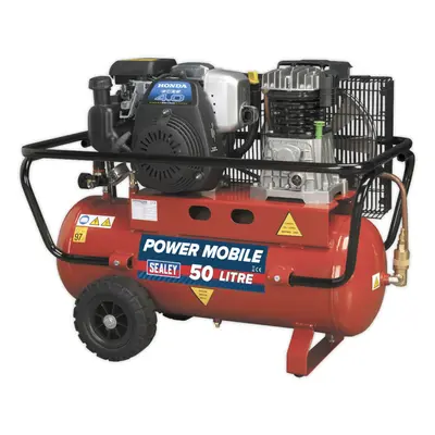 50 Litre Belt Drive Air Compressor - 4hp Petrol Engine - Twin Gauge & Air Outlet