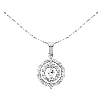 Jewelco London Ladies Rhodium Plated Sterling Silver CZ Archery Target Crop Circles Pendant Neck