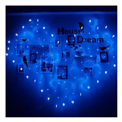 (Blue) 2x1m LED Heart Shape Light String 220V Curtain Light Home Decor for Festival Christmas