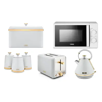 Tower Cavaletto White Kettle Toaster Microwave Bread bin Canisters Set