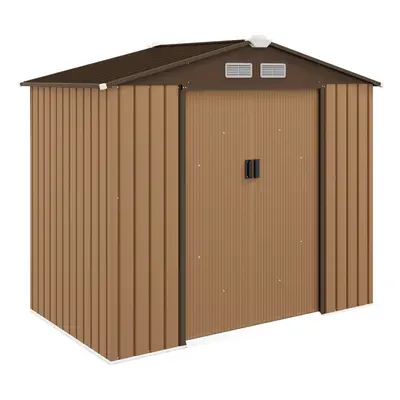 Outsunny x 4ft Garden Shed Storage w/ Foundation Kit, Vents, Light Brown