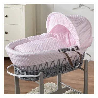 Pink Dimple Grey Wicker Baby Moses Basket With Mattress