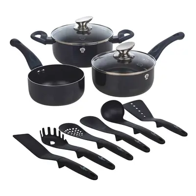 ( Aquamarine) 11pc Blaumann Induction Soft Touch Cookware Pots Pan Saucepan & Kitchen Tool Set